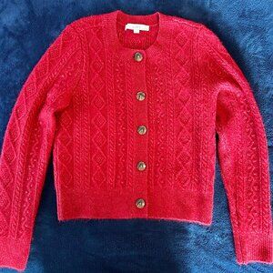 Loft Red Cable Knit Cardigan